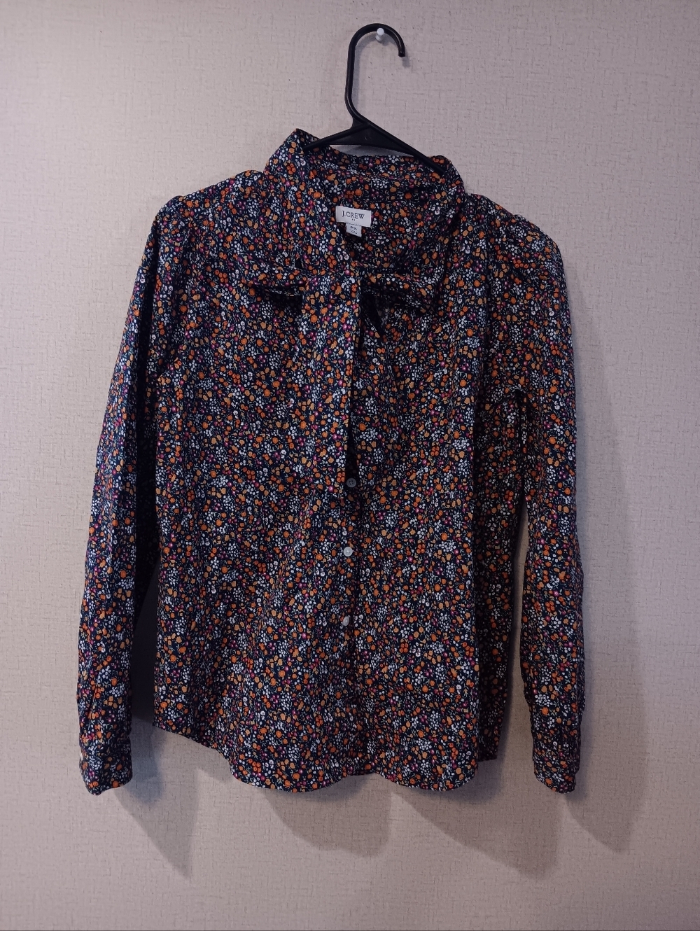 J. Crew Black Floral Tie-Neck Button-Down Shirt